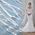 Off White Stripe Clear Seuqin Tulle Lace Fabric